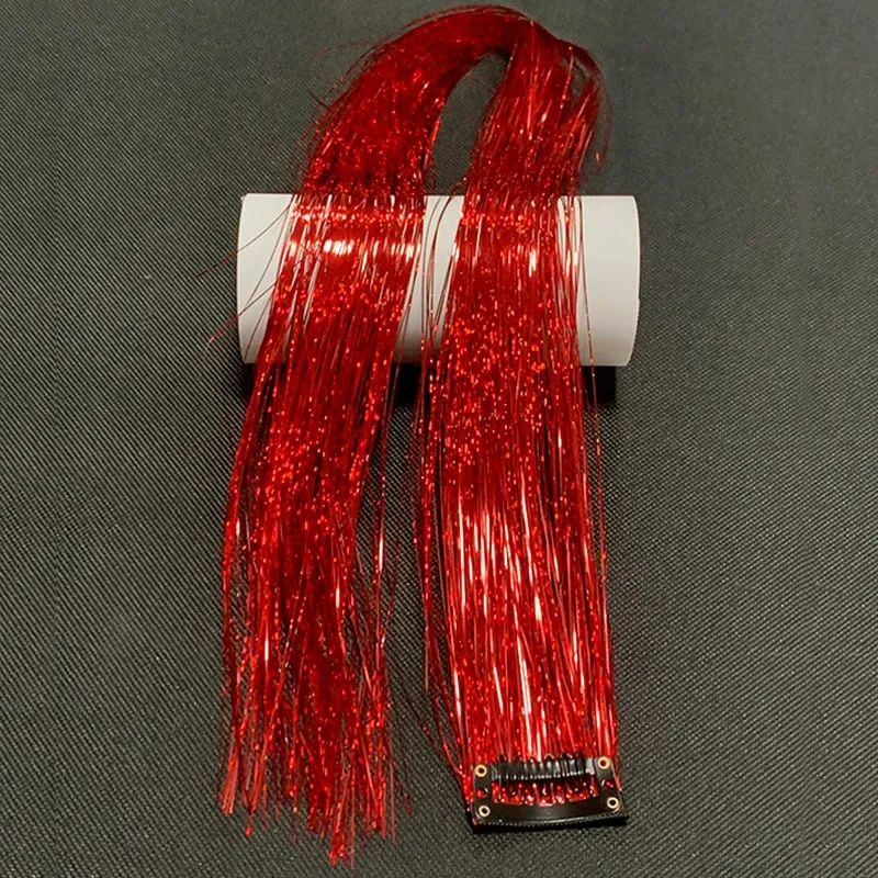 Synthetic Rainbow Tinsel Hair Extensions Clip In Shiny Glitter Wig Hairpiece for Women Party Cosplay Daily DIY Hair Accessory — image 12