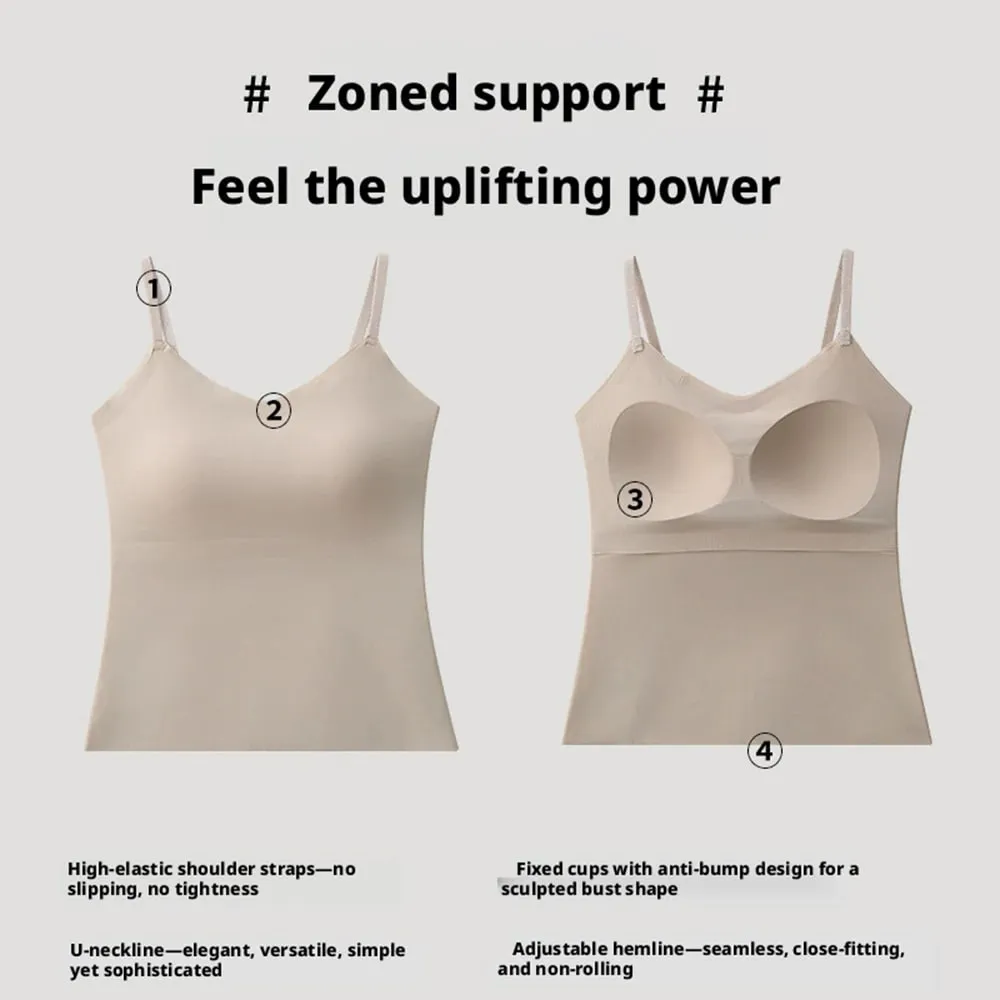 Built-in Bra Cami Tank Top Adjustable Spaghetti Strap U-Neck Padded Bust Support Shapewear Seamless Slim Undergarment Vest