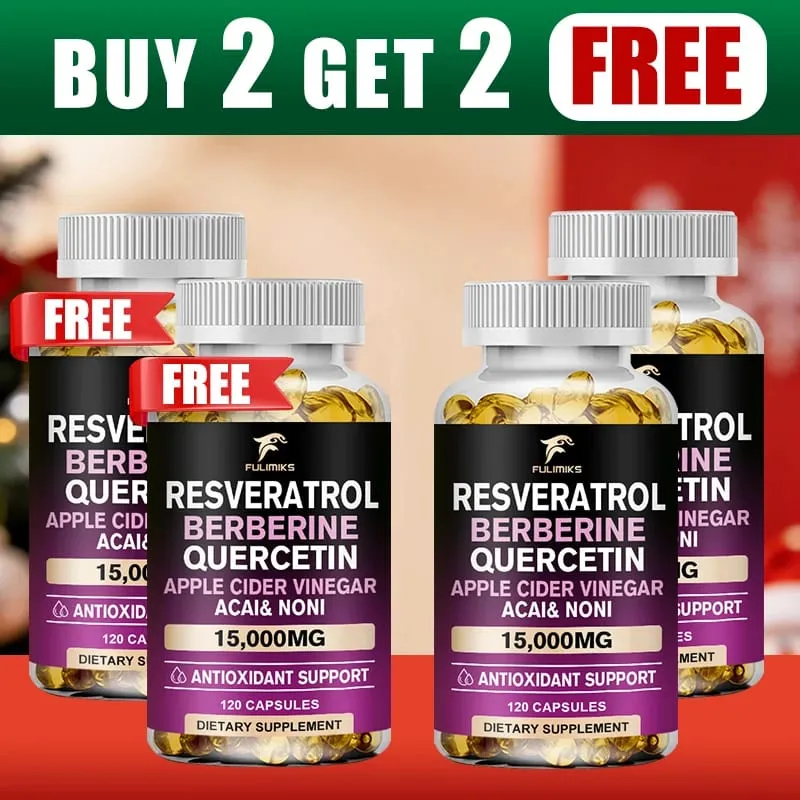 Buy 2 Get 2 Free! Resveratrol Berberine Quercetin Capsules Triple-Action Formula for Blood Sugar Heart Health & Anti-Aging — image 1