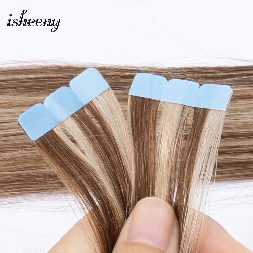Isheeny Blonde Mini Tape in Human Hair Extensions 12-24 Inches Seamless Tape Hair On Glue Tape Tabs 10pcs/pack — image 13