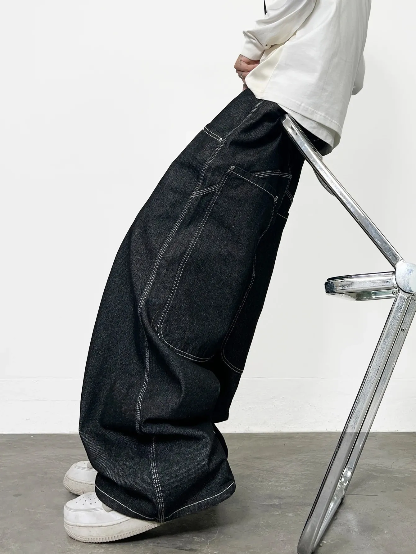 Men's Jeans Vintage Black Baggy Wide Jorts Trendy Y2K Streetwear Men's Denim Pants Men's Drop-Crotch Pants All Seasons