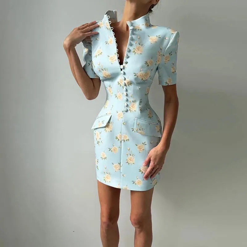 Elegante frauen Kleid V-ausschnitt Kurzarm Einreiher Solide Weibliche Lange Kleider 2026 Sommer Mode Sexy Neue Chic Dame Robe — image 9
