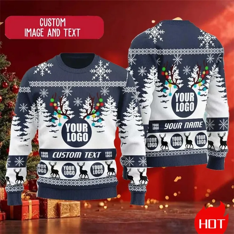 Custom Logo 3D Printed Sweatshirt Menwomen Ugly Christmas Sweater Diy Personalized Design Custom Image Pullovers Unisex Tops