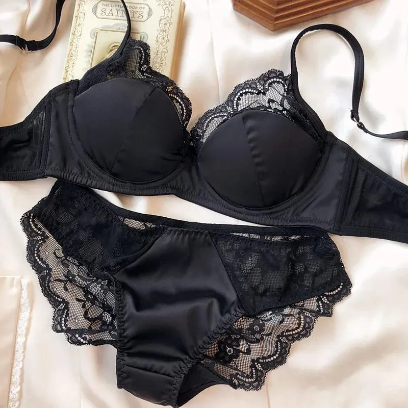 Lace satin thin section of large breasts show small gathered lingerie soft steel ring underwear set women sweet bra — image 8