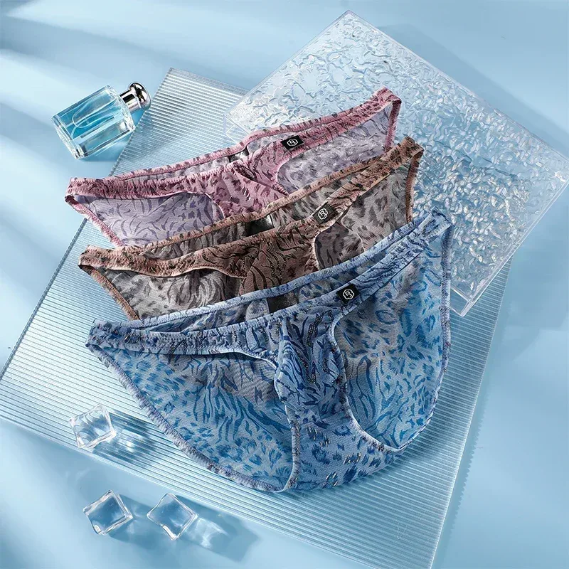 Men Leopard Printed Mesh Underwear Ice Silk Thin Breathable Low Waist Quick Dry Cool Summer Mens Briefs Panties — image 10