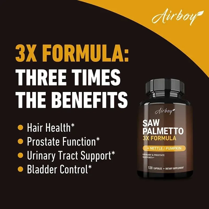 Saw Palmetto Capsules - with Stinging Nettle + Pumpkin Seed Supports Urinary and Prostate Health Improves Sleep Non-GMO