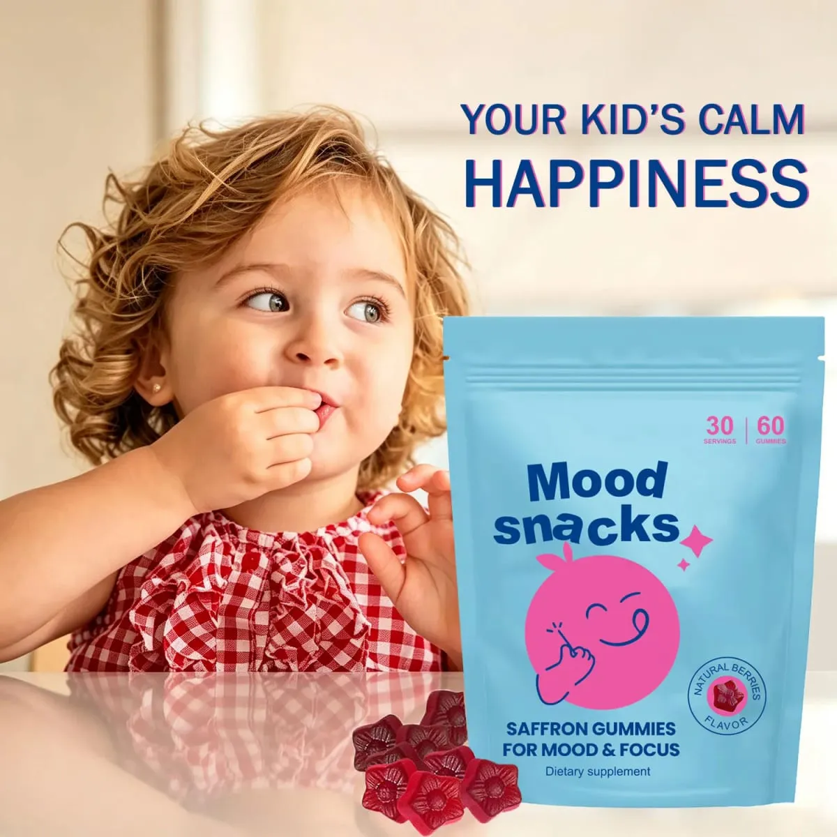 Stemmingssnacks - Saffraangummies voor kinderen Natuurlijke bessensupplementen bieden stemmingsondersteuning en kalmeert driftbuien Suikervrije gummies — image 2