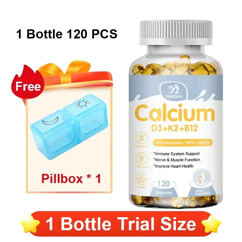 Premium Calcium D3 K2 B12 Capsules Supports Bones & Teeth Calcium Absorption Nerve Health Muscle Function & Vitality