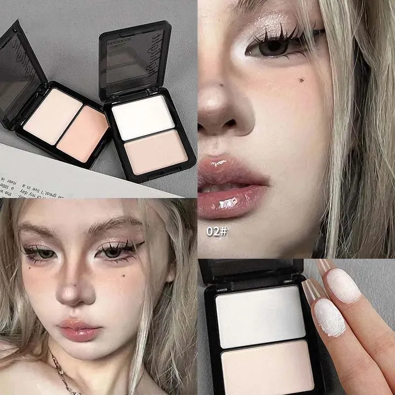 Two Color Highlight & Eye Shadow Powder Delicate Natural Lightweight Matte Finish Eyeshadow Soft Focus Face Brightening Makeup — image 4