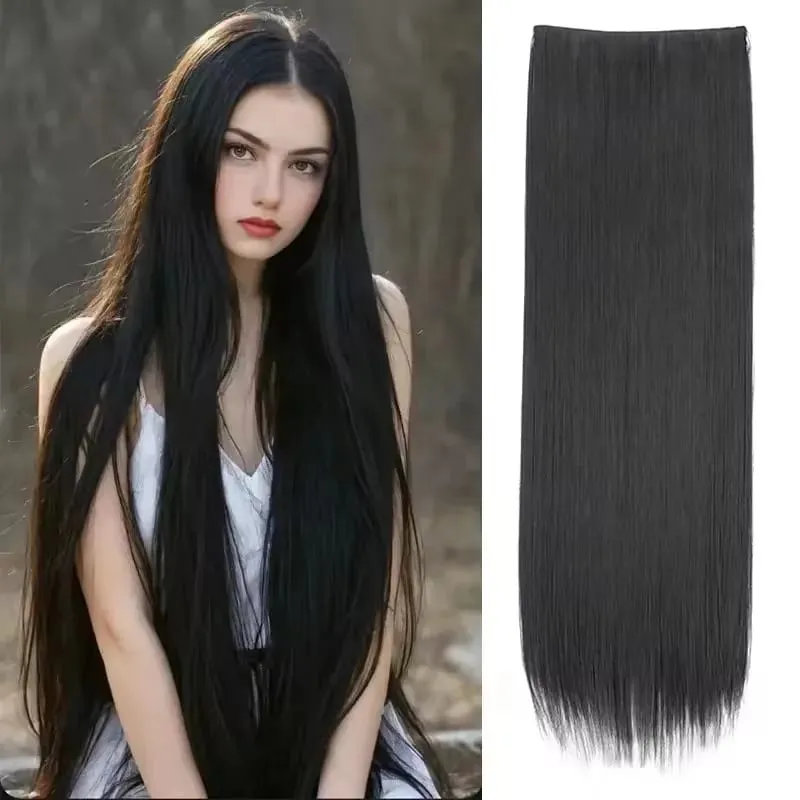 32 Inch Synthetic No Clips Invisible Wire Hair Extension Artificial Natural Fake False Long Straight Hairpiece Blonde For Women