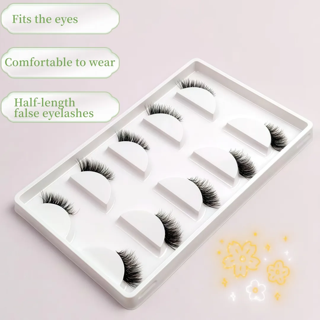 Fox Eye & Cat Half False Eyelashes 5 Pairs Natural C/D Curl Transparent Band Lashes Soft Beginner-Friendly Lash Pack for Stunn