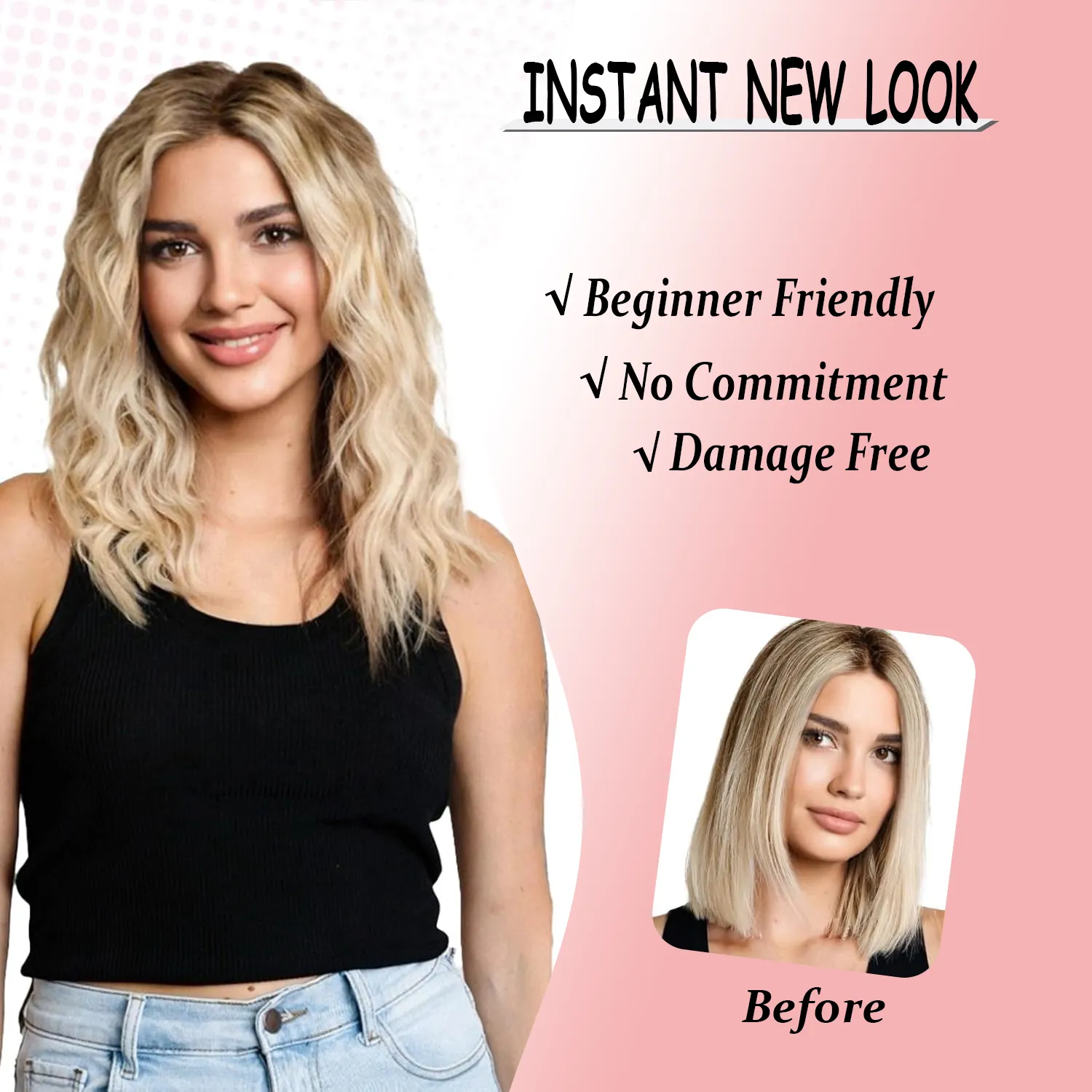 Clip in Hair Extensions 4PCS 14inch Short Curly Wavy Hair Extensions Invisible Lace Weft Soft Synthetic Hairpieces for Women — image 5