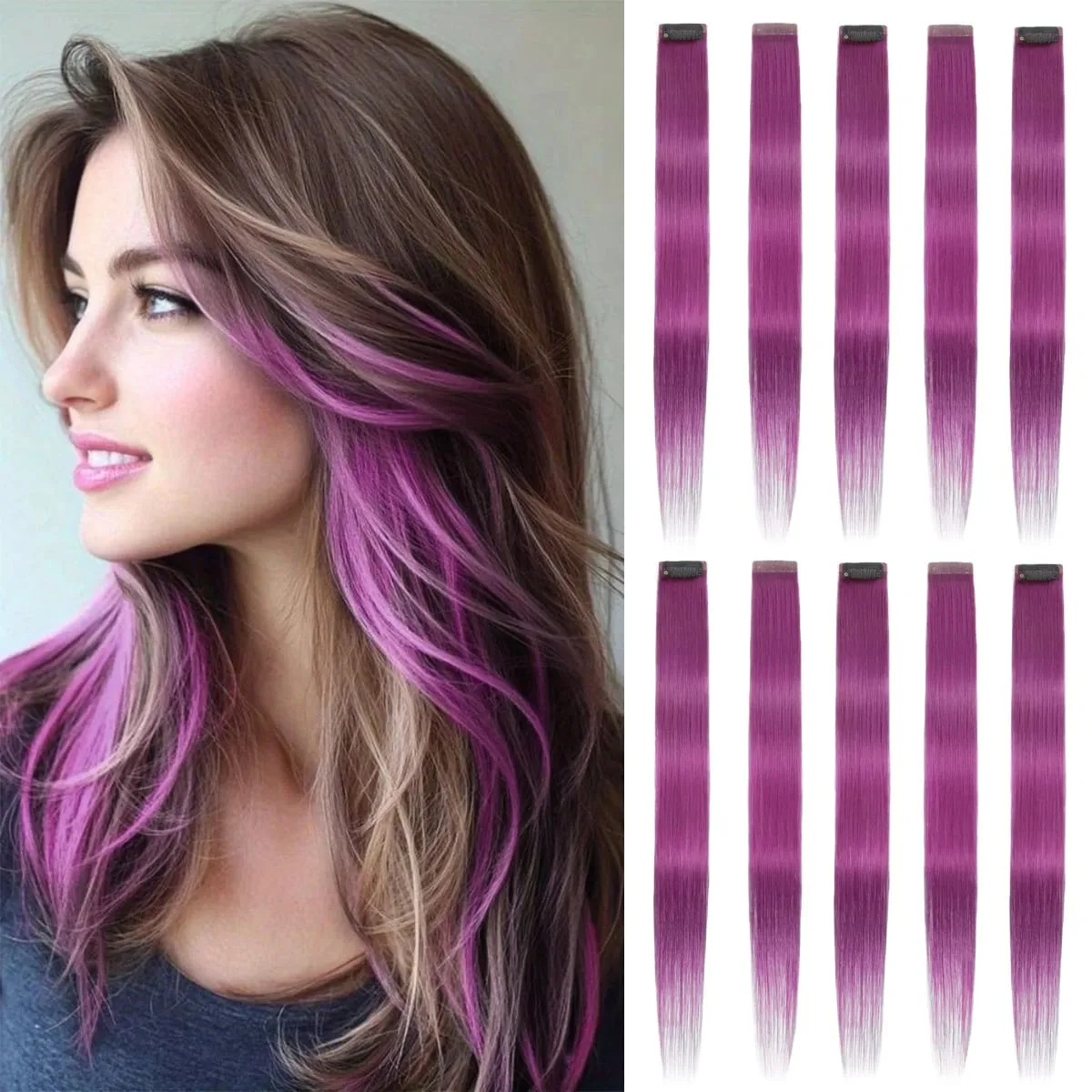 2 Pcs Green Hair Extensions 16Inches Straight Colored Hair Colorful Clip in Extensions Highlight Party for Girls and Women Gift