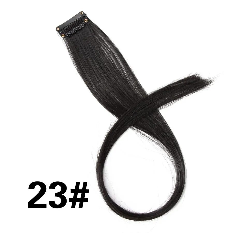 Extensiones de cabello de color liso con Clip para resaltar el cabello de arcoíris, rosa, azul, morado, sintético, con Clips para mujeres y niñas — image 29
