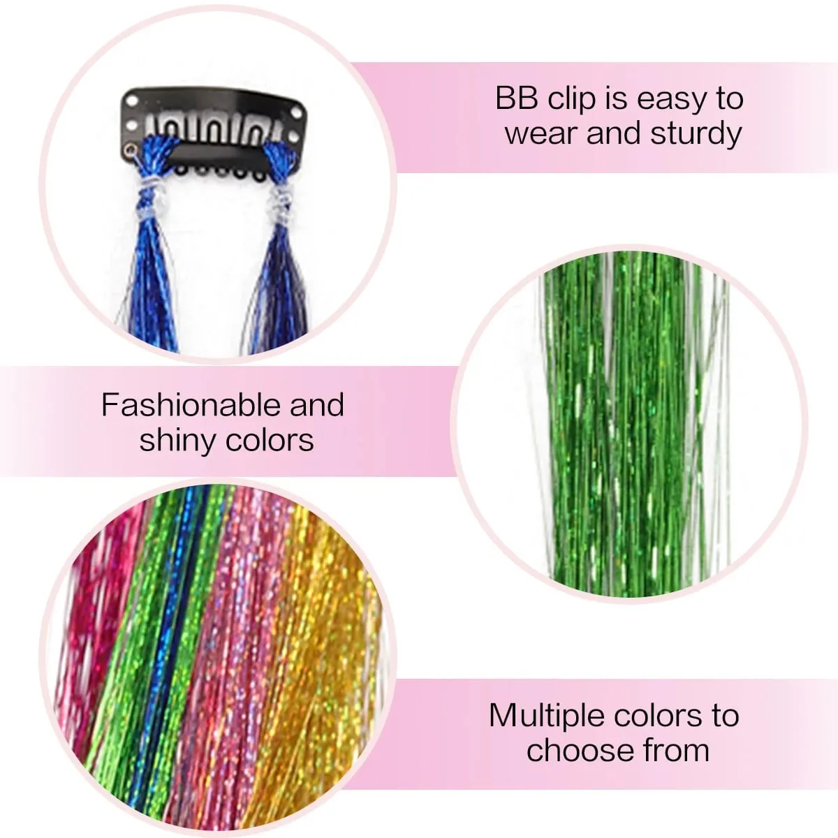 24 inch 1Pcs Colored Hair Extensions with Tinsel Long Straight Hairpiece Color Party Highlights Clip in Synthetic Hair Extension — image 6