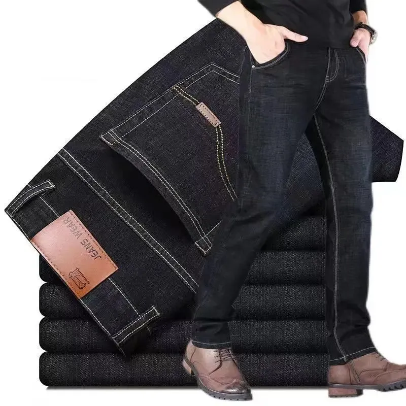 2025 New Autumn Classic Men's Fitted Stretch Jeans High-end Blue Black Casual All-Match Pants Straight Leg Men's Pants — image 5