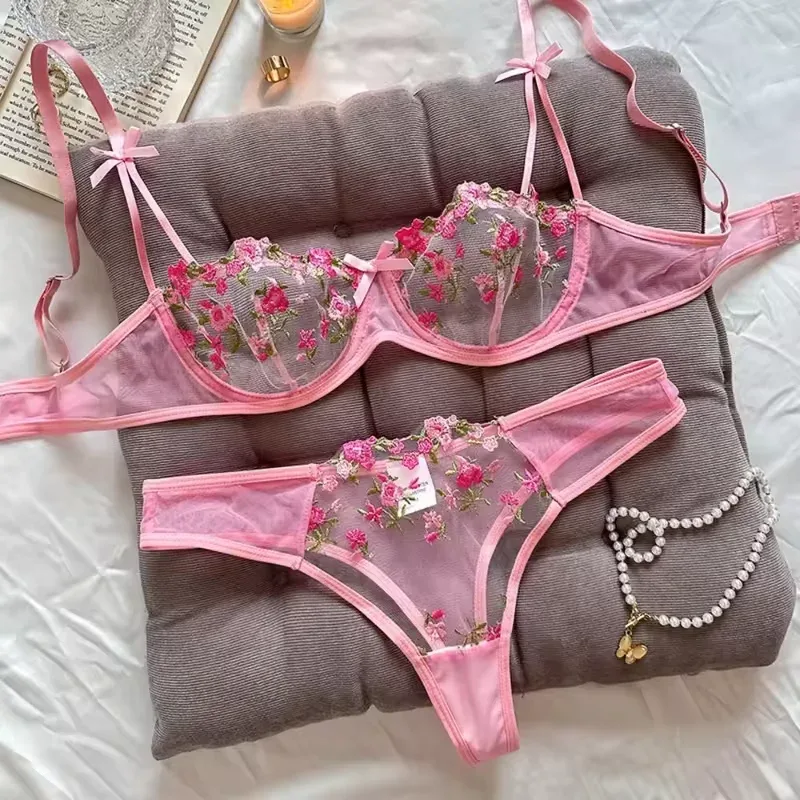 Elegant Lace Bra and Panty Set Lingerie Women Female Nightwear