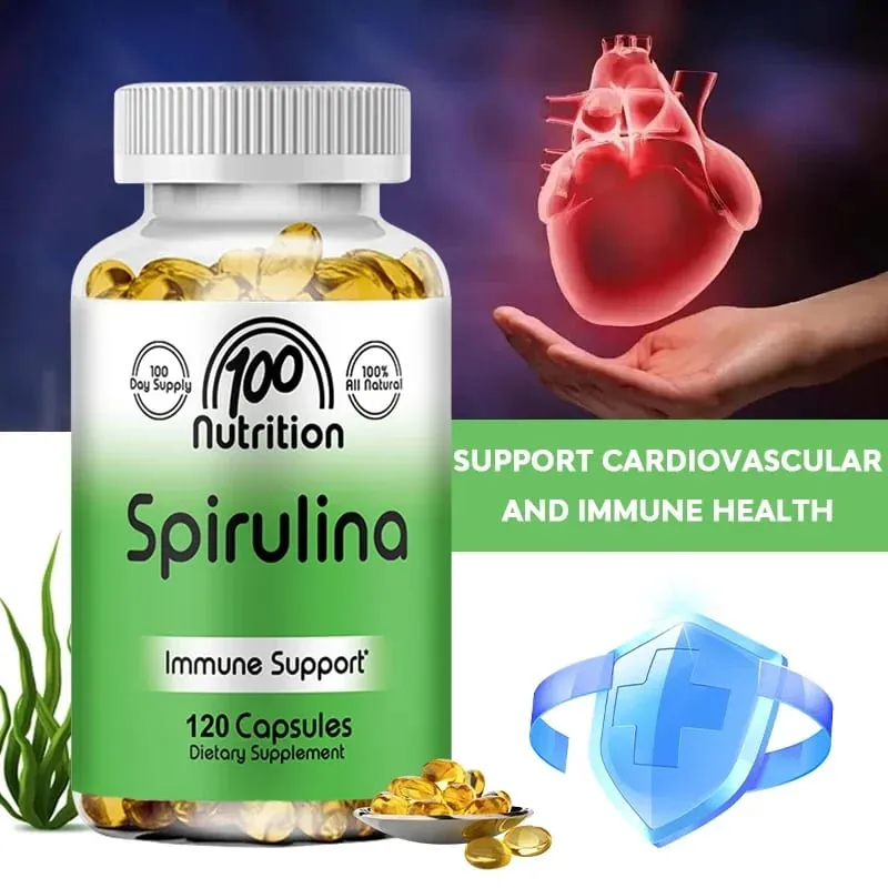 Organické superpotravinové řasy Spirulina Softgels – podporují zdraví kardiovaskulárního a imunitního systému Výkonný antioxidant — image 2