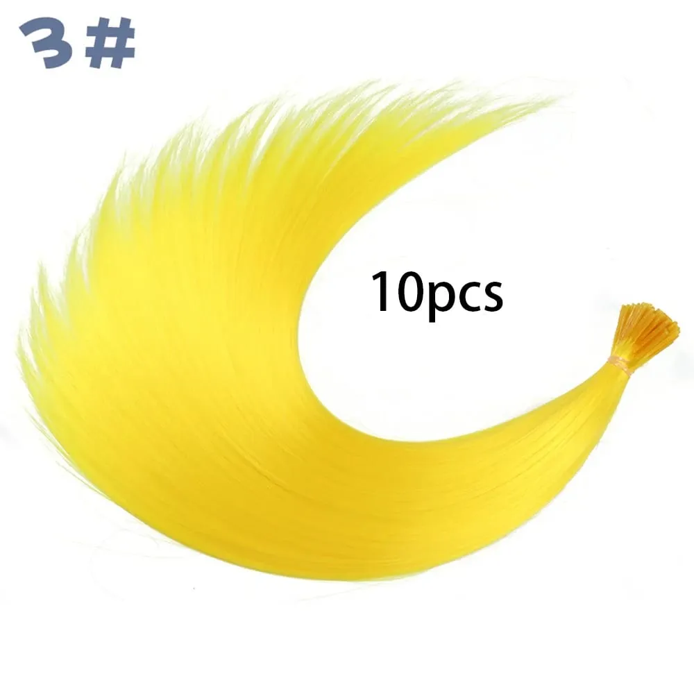 Synthetic Colored I-Tip Stick Hair Extensions Straight Hair 16 Inch For Women High Temperature 10 Strands/Pack Colors