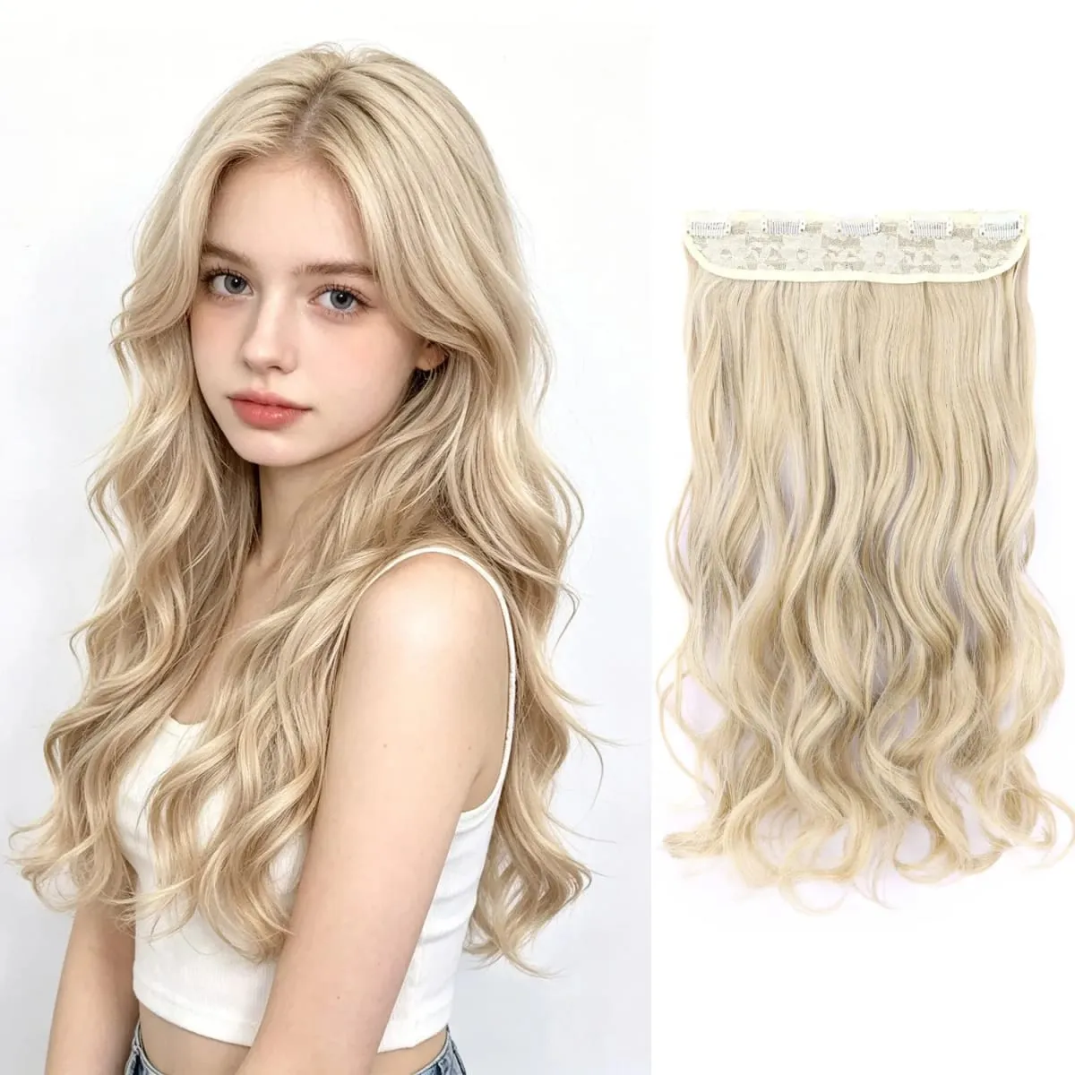 Kẹp tổng hợp trong phần mở rộng tóc 5 kẹp trong một mảnh sợi tóc lượn sóng nhiệt độ cao dành cho phụ nữ hàng ngày trong kỳ nghỉ tiệc tùng — image 12