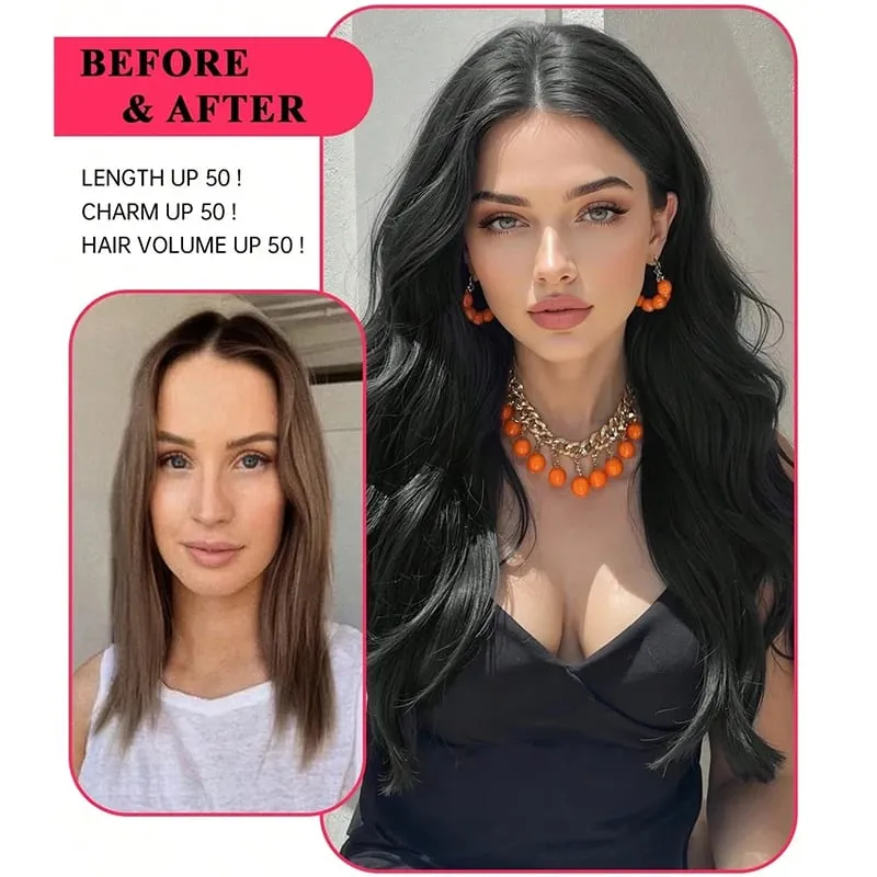 V-Shaped Clip in Hair 20 Inch Wavy Hair Piece Extensions One Piece Curly Hairpiece with 5 Clips Synthetic Clip in Hair for Women