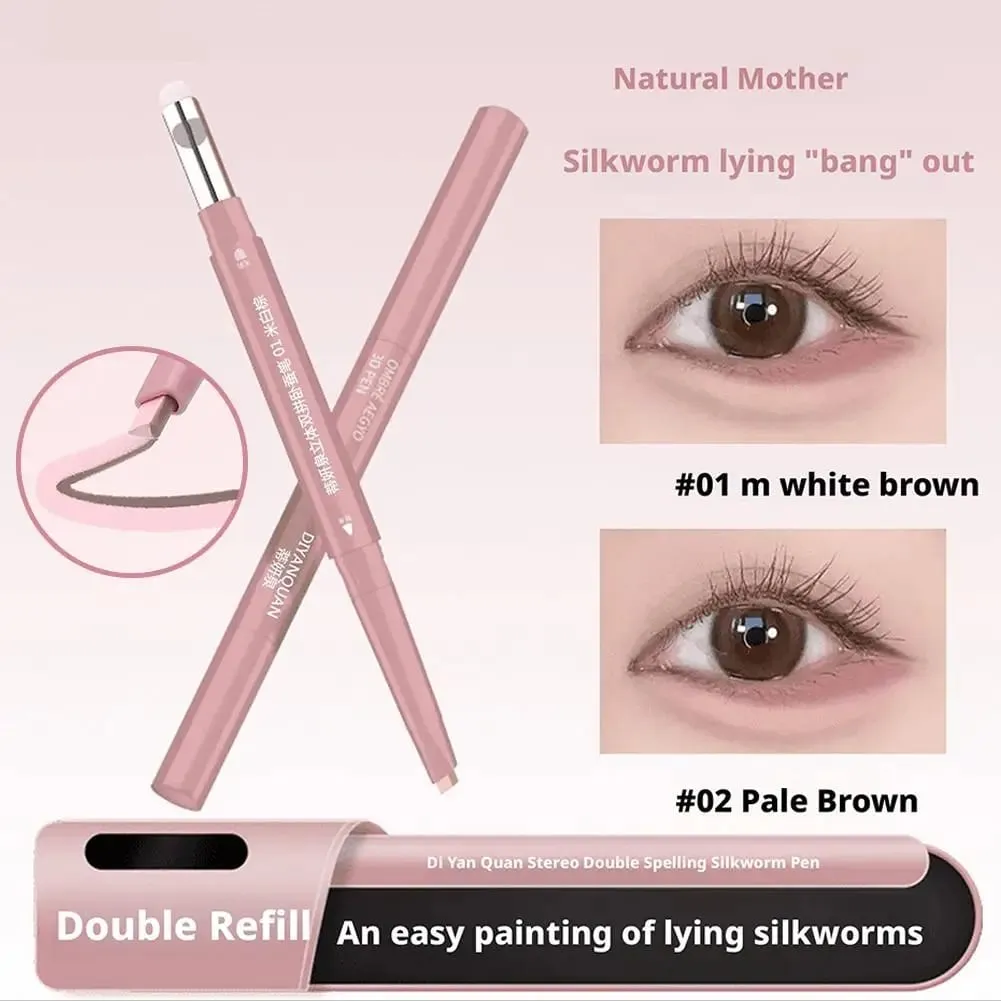 2 In 1 Double Ended Lying Silkworm Pen Two-tone Natural Under Eye Highlighter & Shadow Stick For Korean Makeup