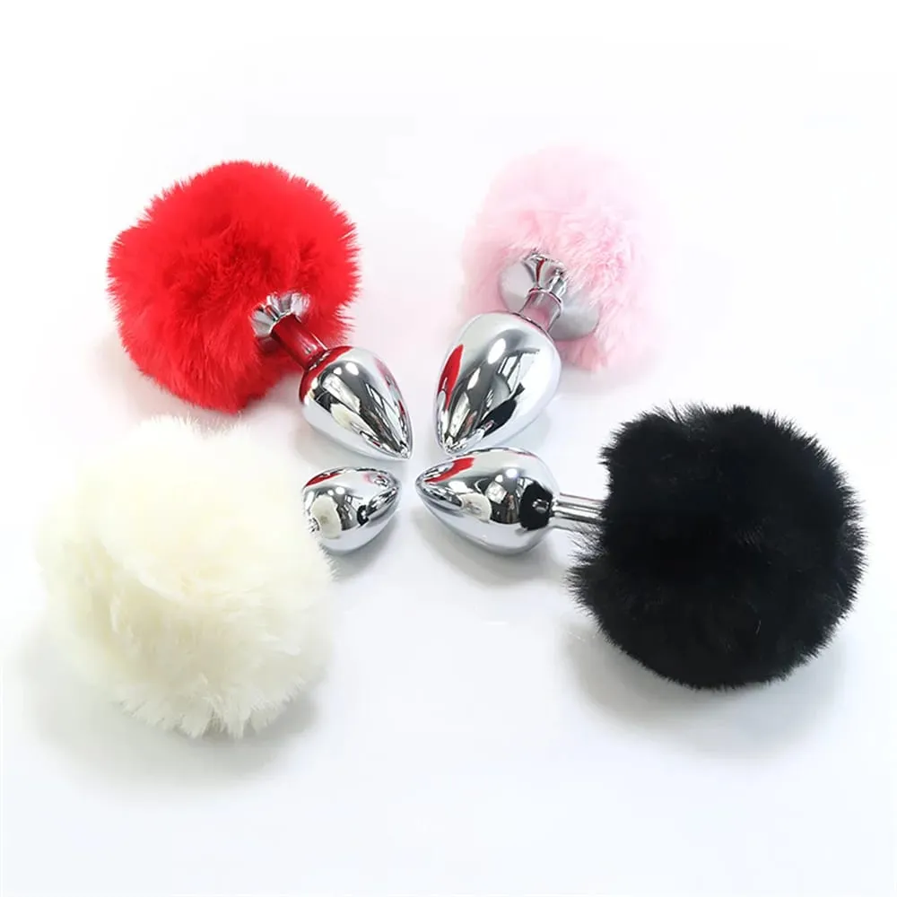 Plush Silicone Rabbit Tail Butt Plug Vibrator Dildo Prostate Massager Sex Toy Men Women Adult Reusable