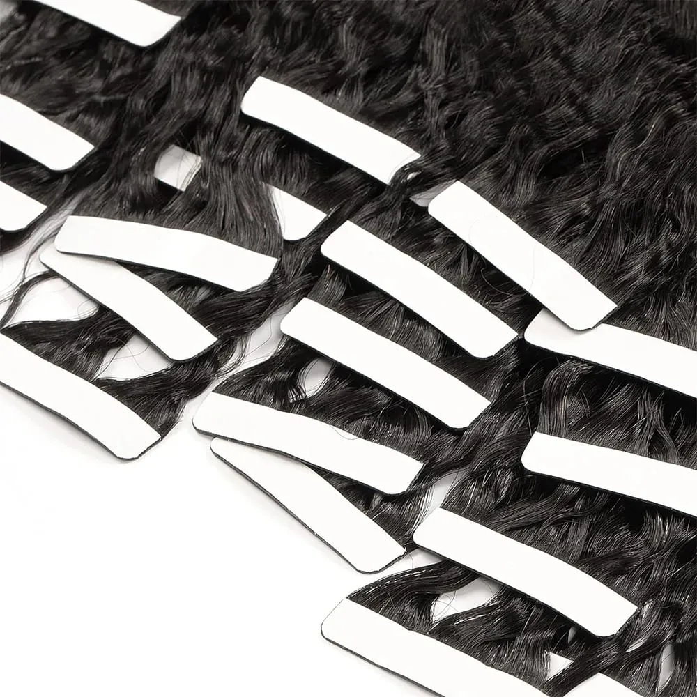 Kinky Straight Tape In Hair Extensions 20Pcs/50g Yaki Tape Ins Invisible Adhesive Glue Seamless Full Head Remy 100% Human Hair — image 6
