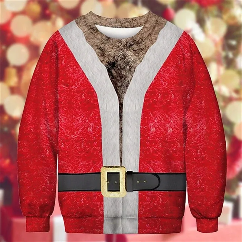 Sweater Hodoh Krismas Baju Kemeja Corak Otot Cetakan 3D Lucu untuk Lelaki Pakaian Cosplay Pesta Pullover Fesyen Baharu Hadiah Xmas — image 10