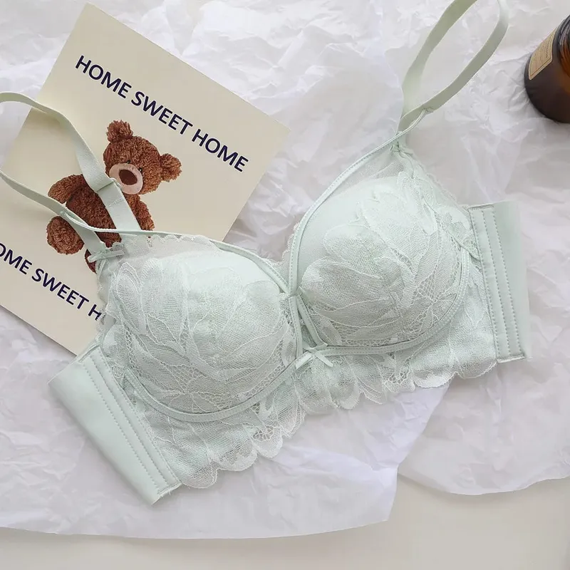 Thin Cup Full Lace Lingerie Set 32-38 AB French Wireless Bra Lift Anti Sag Push Up Design for Small Bust Sensual Ladies