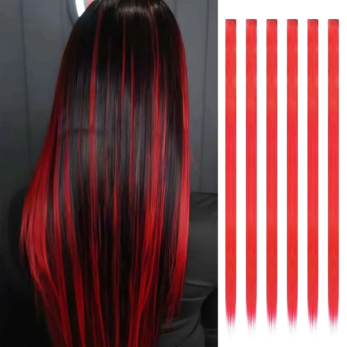 Estensioni a clip da 6 pezzi Estensioni sintetiche per capelli colorati da 24 pollici Punti salienti del partito Posticci lunghi dritti per donne Ragazza per bambini