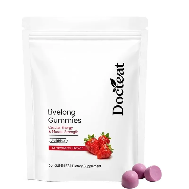 Docteat Urolithin A Gummies 500mg setiap Hidangan Perisa Strawberi Sokongan Kesihatan Selular Harian 60 Gummies untuk Lelaki Wanita