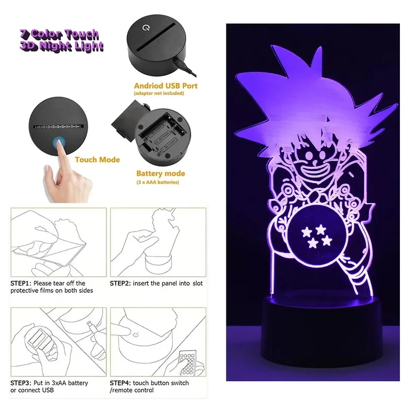 Dragon Ball Z Anime Figures Goku Vegeta Gohan Broly 3D Lamp PVC Action Figures Toys for Children Trunks Buu Super Saiyan Gifts — image 20