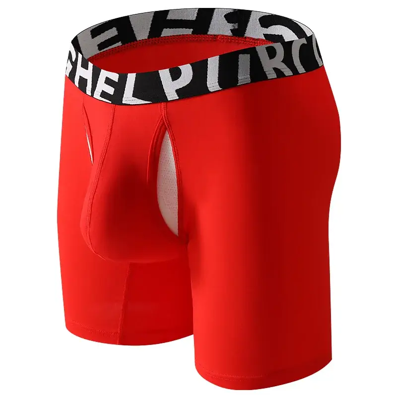 Men's Long Leg Cotton Boxer Briefs with Scrotum Pouch Anti-Chafing U Convex Separation Sports Underwear for Comfort — image 15