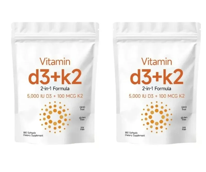 Capsule 2 in 1 di vitamina D3+K2 con 5.000 UI di D3 e 100 mcg di K2 Integratore dietetico a 180 conteggi Mantiene la salute quotidiana e migliora l'immunità