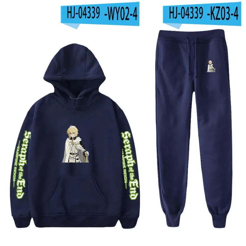 Harajuku Comfortable Seraph of the End Print Sweatshirt Sweatpants Suit Hoodies+ Trousers Suit Boys/Girls 2 Piece Set Clothes