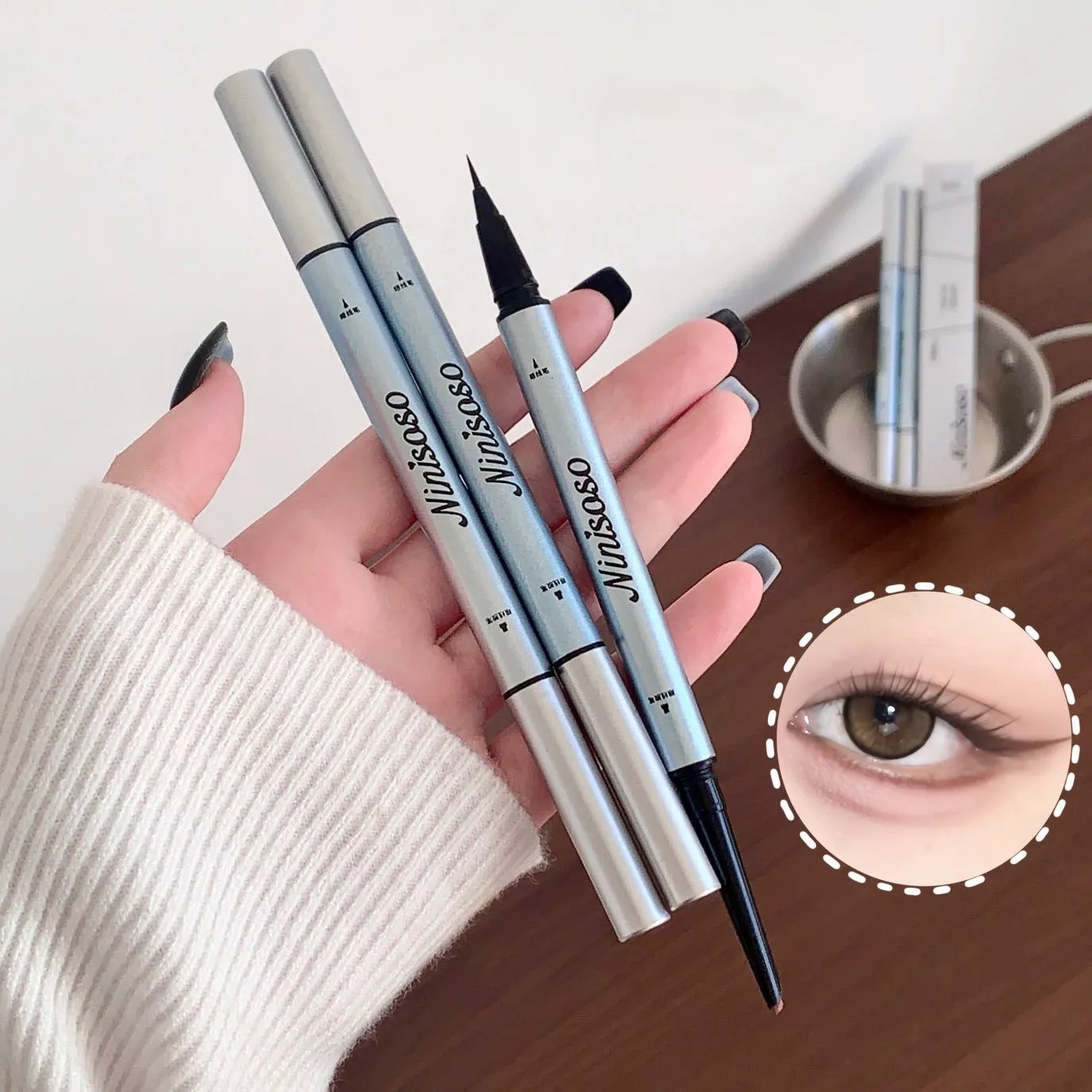 1pc Double Head Ultra-fine Matte Red Brown Eyeliner Pen Waterproof Black Brown Eyeliner Gel Pencil Quick Dry Easy Wear Eye Liner