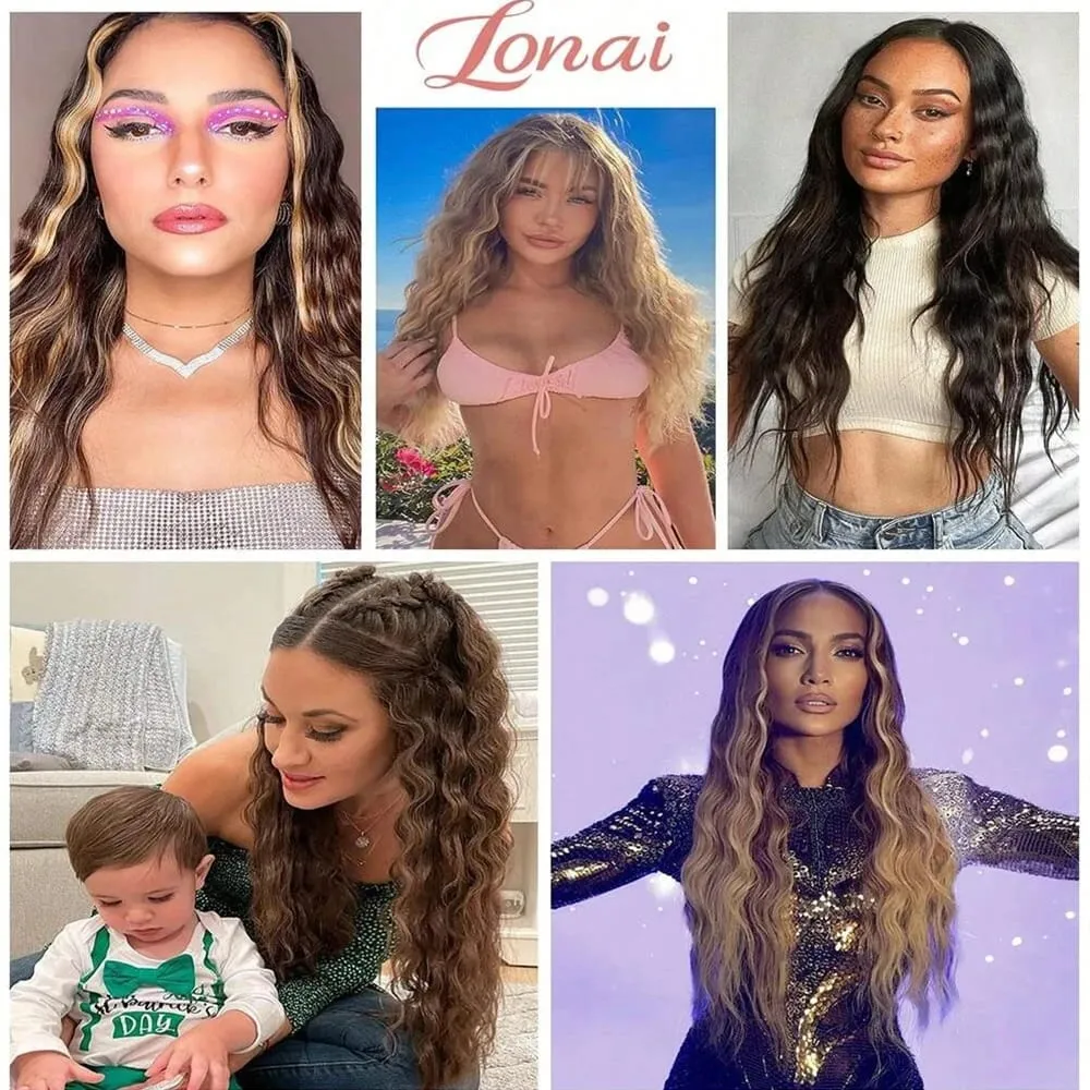 Synthetic Hair Extensions 16Clips In 6PCS Set Curly 24inch Long Clip On Hairpiece Corn Wavy Style For Women Girls Daily Party — image 7