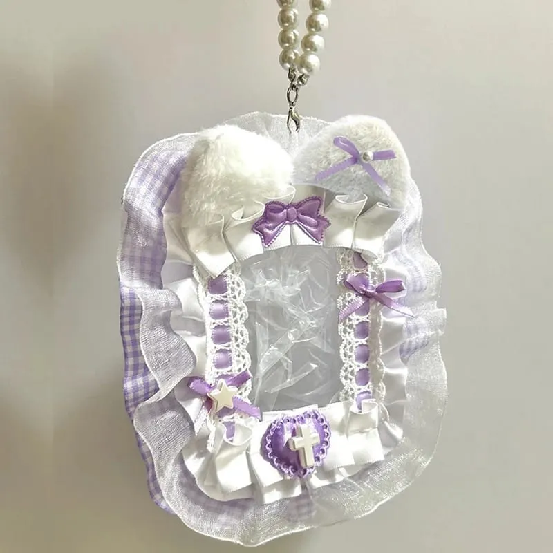 Plush Photocard Protector with Ribbon & Lace - Soft Card Sleeve for Toploader Kpop Anime Idol Display Case Cute DIY Holder for Fans Gift — image 1
