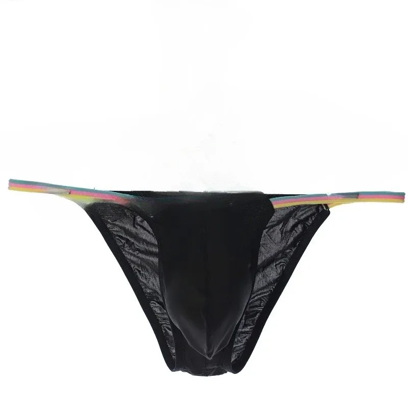 Men Low Waist Panties Bikini Underwear Ice Silk Wet Translucent U Convex Pouch Lingerie Underpants Thin High Fork String Homme — image 2