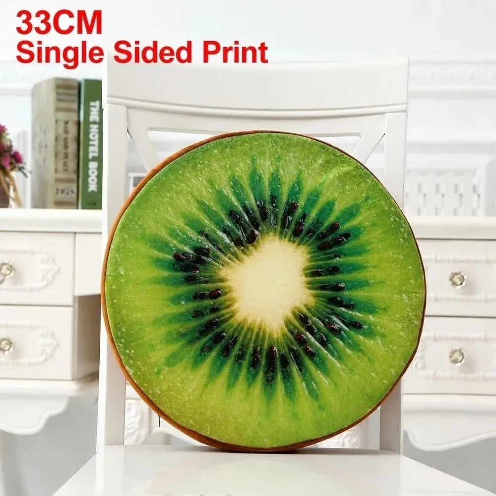 Cute Round Fruit Pillow Fruit Slice Print Plush Fabric Seat Cushion Stuffed Inner Simulation Plush Pillow Sofa Decor
