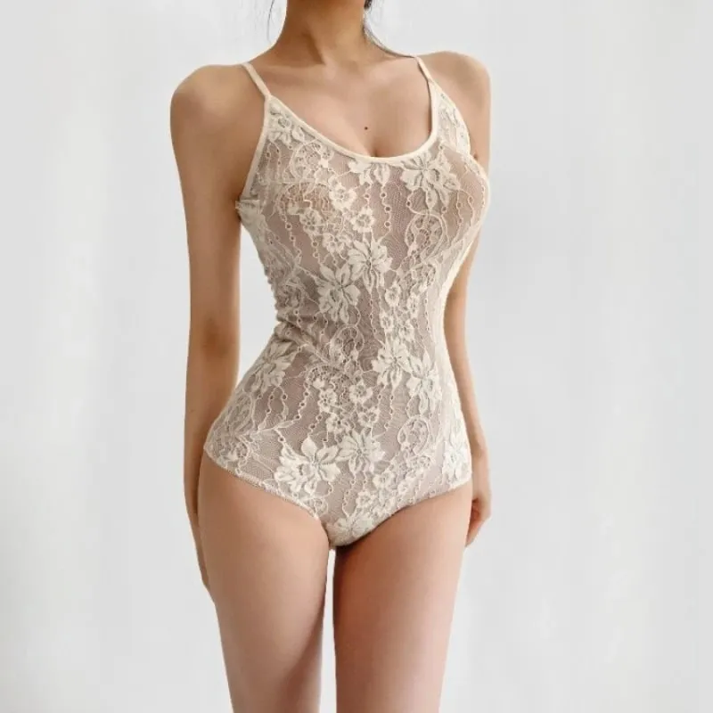 Sexy Mesh See Through With Lining Backless Spaghetti Strap Bodysuit Woman Sling Tight Short Jumpsuit Slim fit Rompers Playsuits