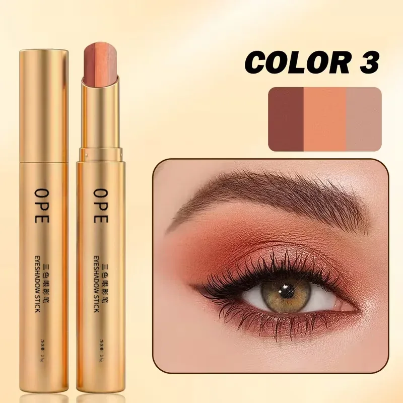 Glitter 3-Color Gradient Eyeshadow Stick Pencil Three Tone Shimmer Metallic Lazy Eye Shadow Pen Waterproof 3 in 1 Eye Makeup