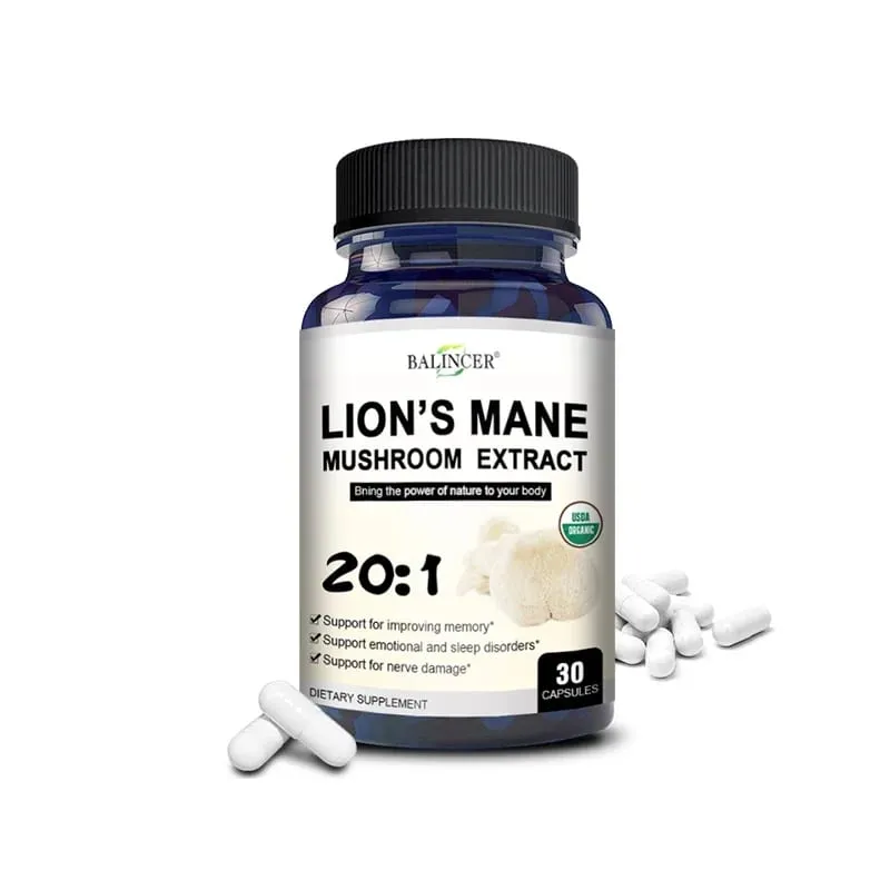 Lion's Mane Mushroom Capsules - Strengthens The Brain Memory and Cognition Improves Mood and Sleep Quality Supplements