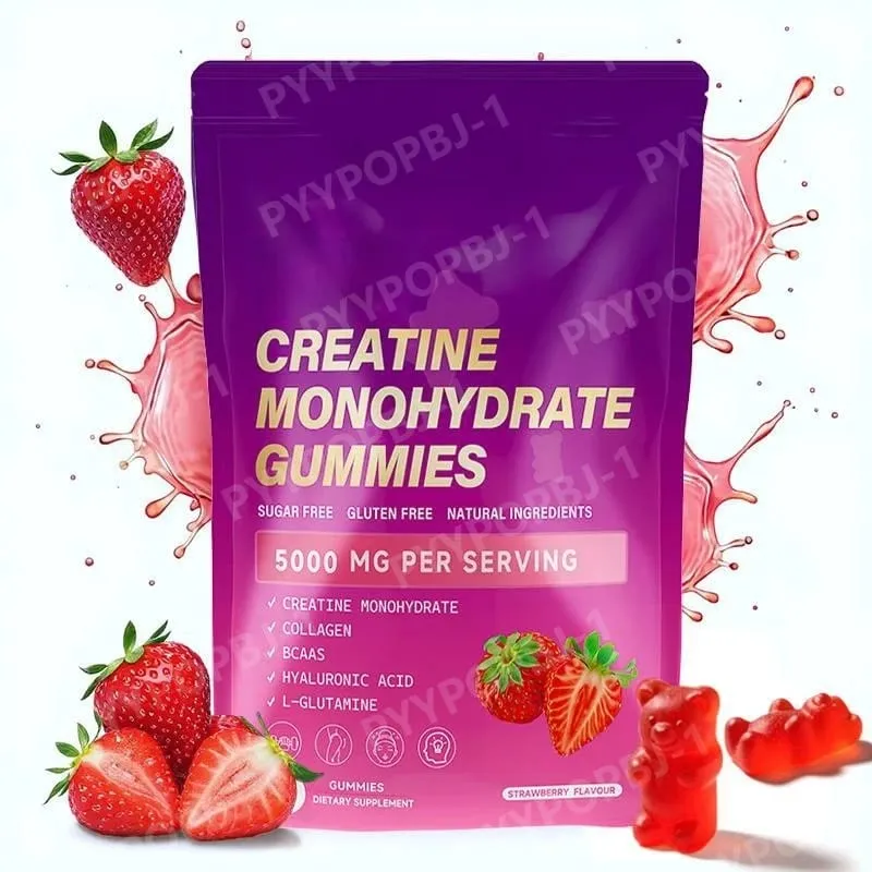 60 stuks creatinemonohydraat Gummie met collageen, biotine, vitamine D3 en hyaluronzuur, dagelijkse herstelondersteuning vóór en na de training