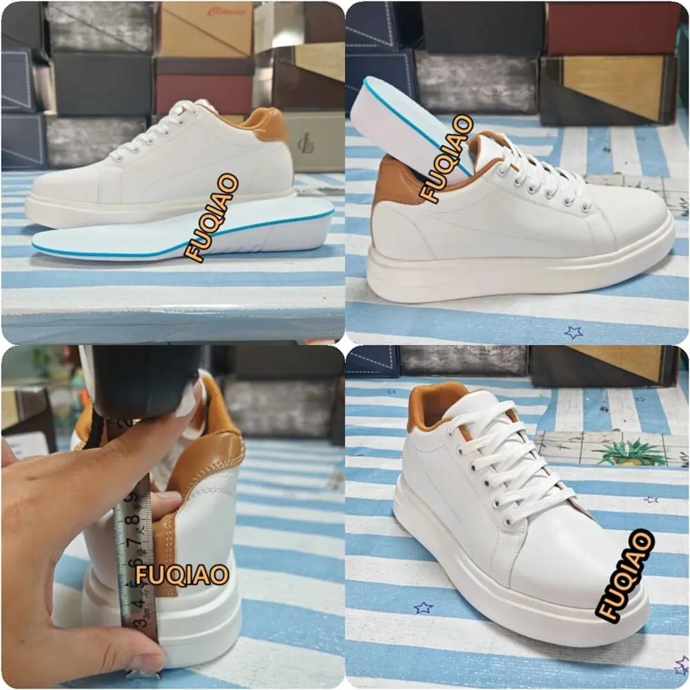 Fashion PU Leather Elevator Shoes for Men 7CM Invisible Height Increase White Sneakers for Women Heightening Casual Sprots Shoes