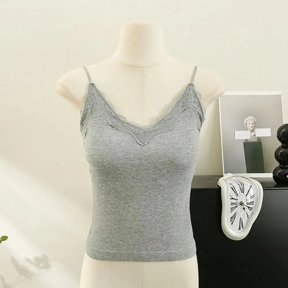 High Quality Fashion Breathable Lace Camisole Strap Bra Solid Color Summer Top Sexy Style Wire-Free Crop Top