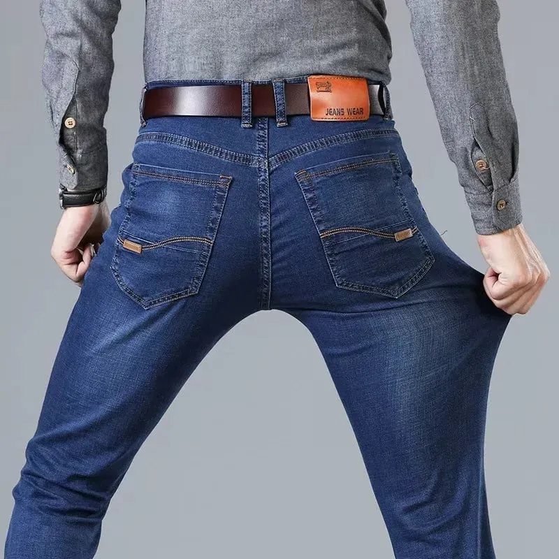 Men's Casual Straight Stretch Jeans 2026 Spring Autumn New Classic Blue Black Work Denim Trousers Fashion Male Brand Clothing — image 9
