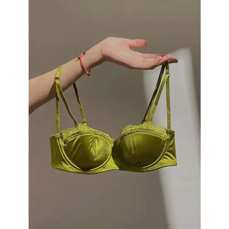 Set Bra Set Pakaian Dalam Seksi Paling Trending Lace Demi Cup Push Up Underwire Nipis Anti Kendur Mengumpul Lemak Ketiak Minimizer untuk Set Harian — image 6
