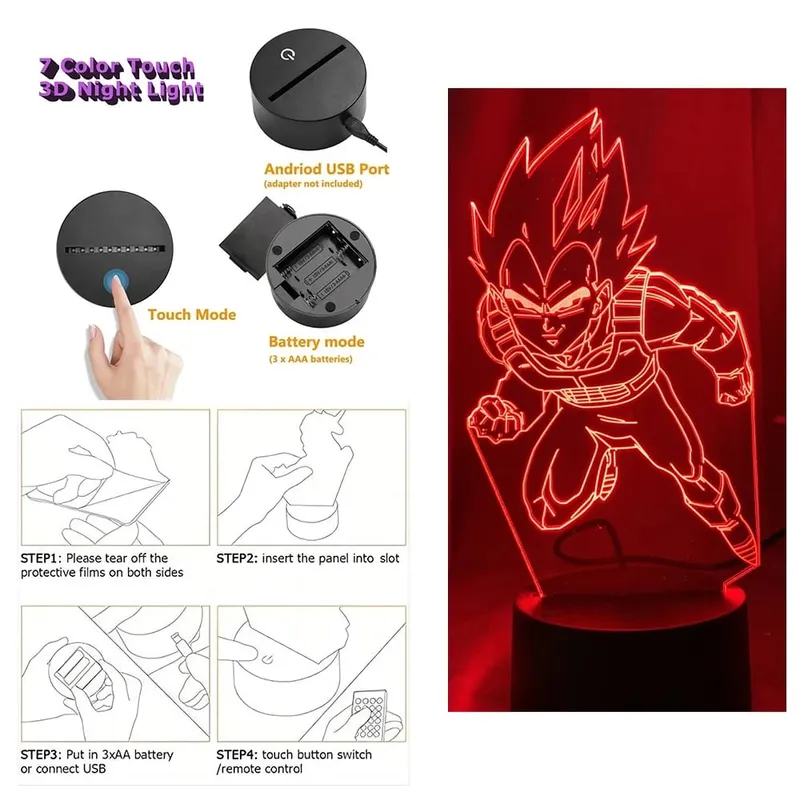 Dragon Ball Z Anime Figures Goku Vegeta Gohan Broly 3D Lamp PVC Action Figures Toys for Children Trunks Buu Super Saiyan Gifts — image 15
